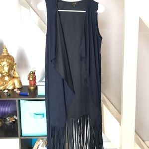 Fringe suede oversized vest